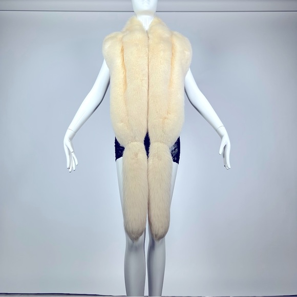 Jackets & Blazers - 80’s Faux Fur Fox Stole Scarf Wrap Shawl White 47"